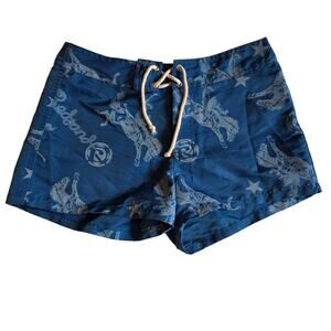 Material Girl Retro Blue Southwestern Bronco Board Shorts Medium